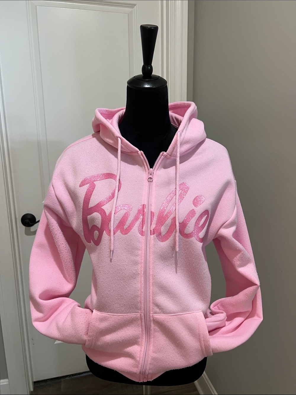 Barbie Light Pink Fleece Zip Hoodie with Glitter Logo
